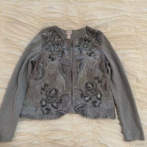CHICO’s Silver Floral Sequin Cadigan (Chico’s Size 1)